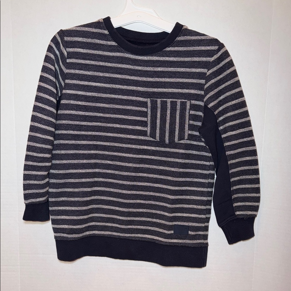 Boys’-Striped Navy and Gray Sweater